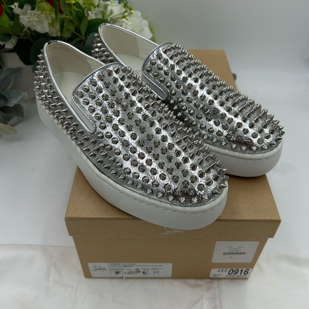 Men's Christian Louboutin spike boat, leather sneakers size 41 made in Italy